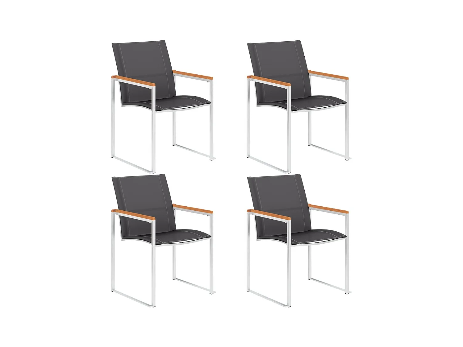 Chaises de jardin lot de 4 Textilène et acier inoxydable Gris