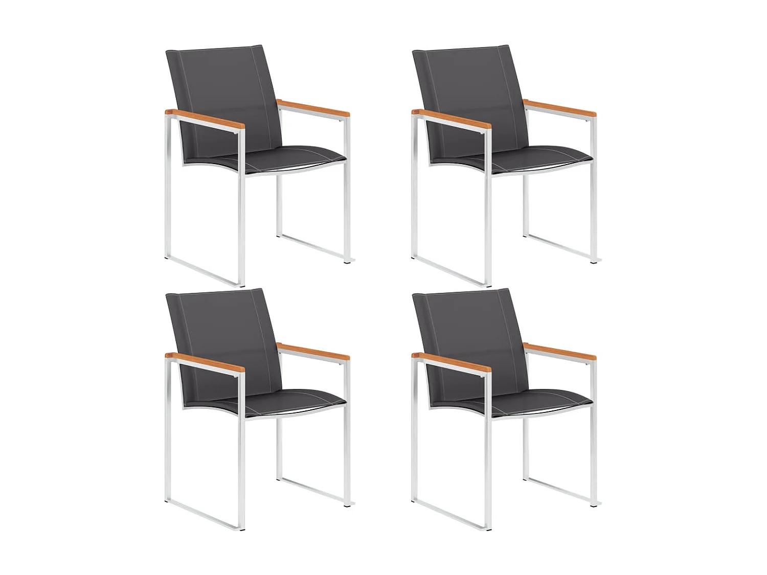 Chaises de jardin lot de 4 Textilène et acier inoxydable Gris