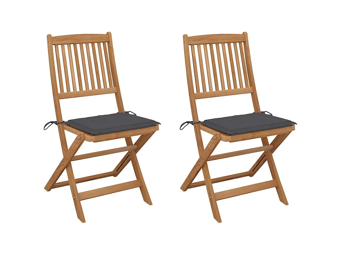Chaises pliables de jardin lot de 2 avec coussins Bois d'acacia
