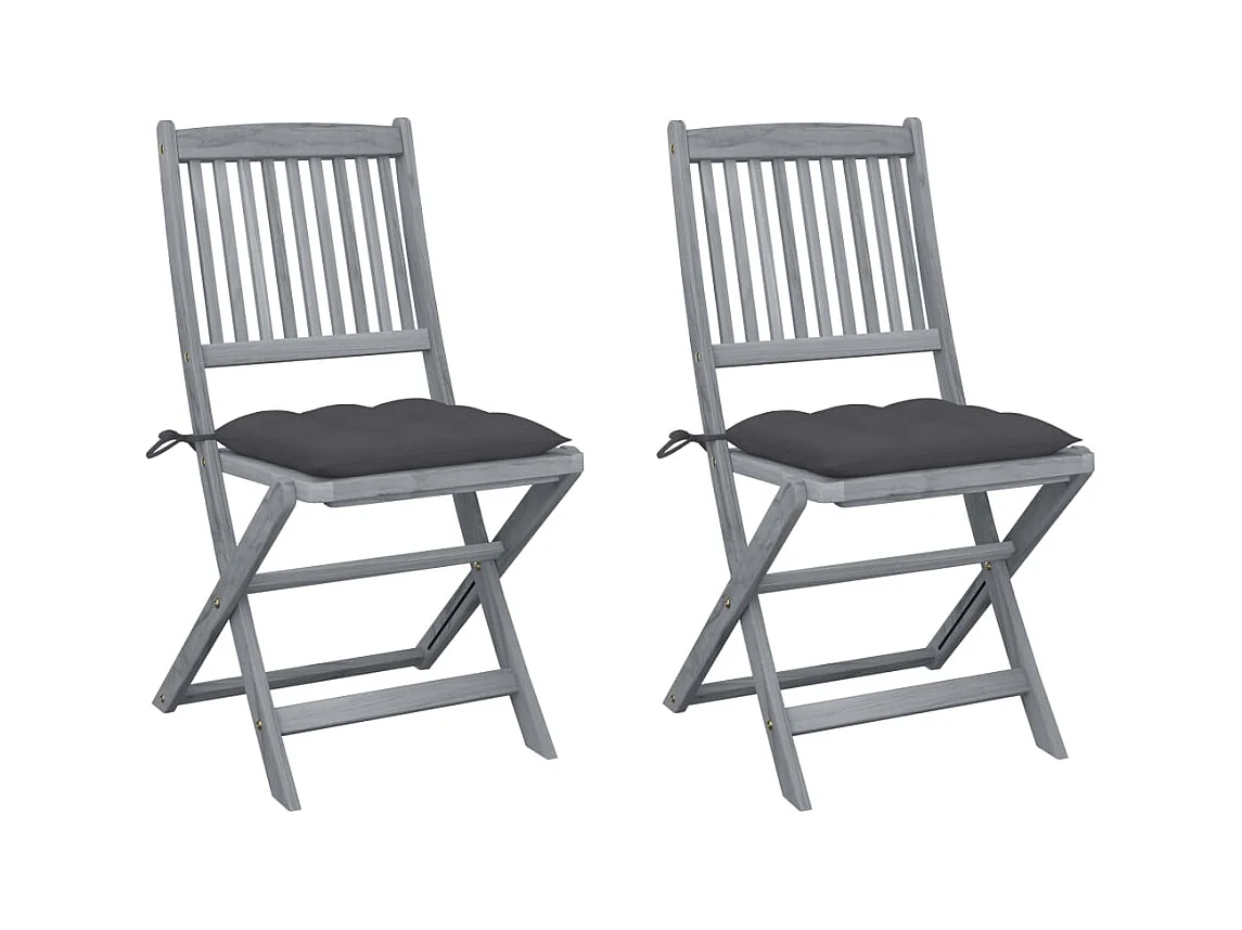 Chaises pliables d'extérieur lot de 2 et coussins Bois d'acacia