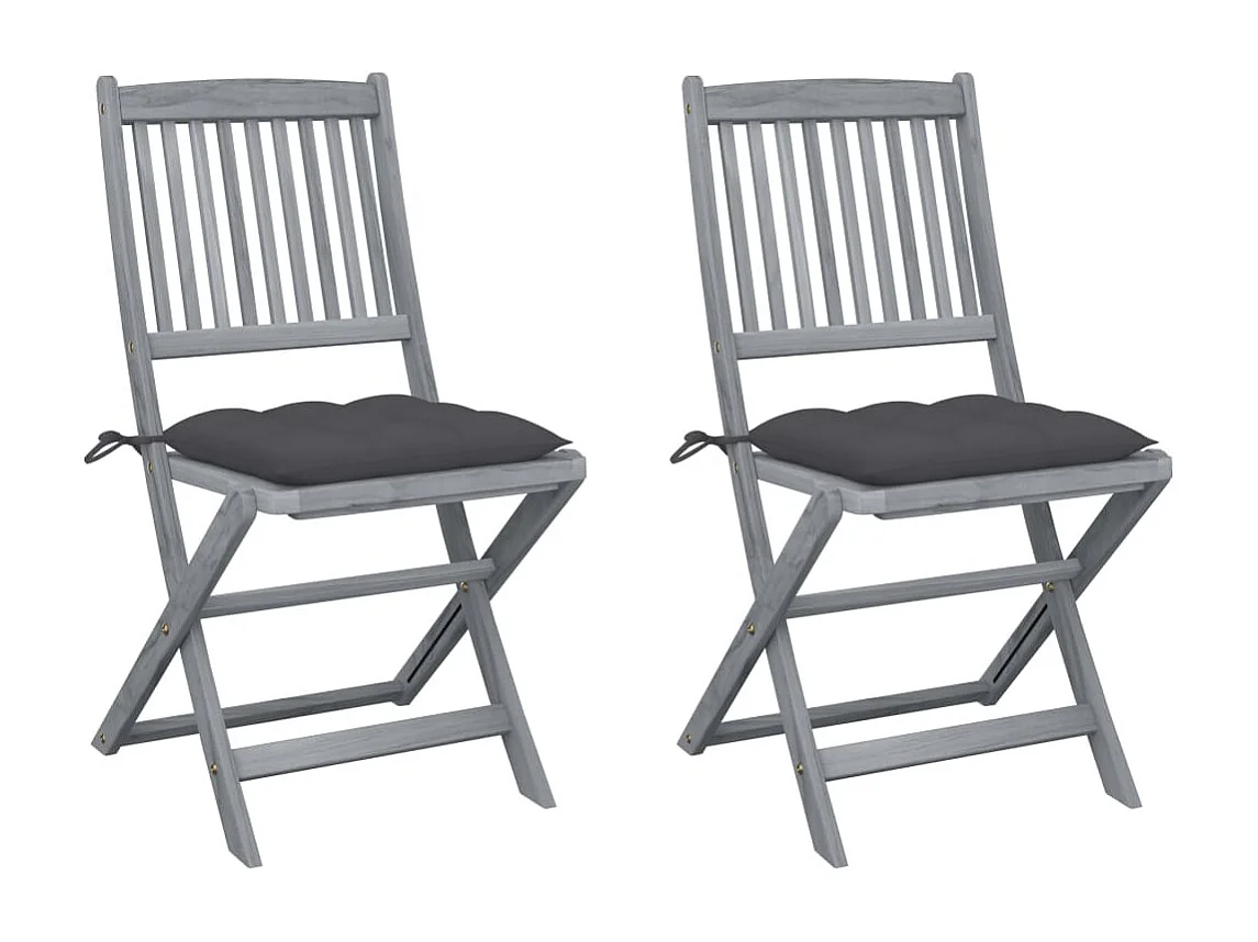 Chaises pliables d'extérieur lot de 2 et coussins Bois d'acacia