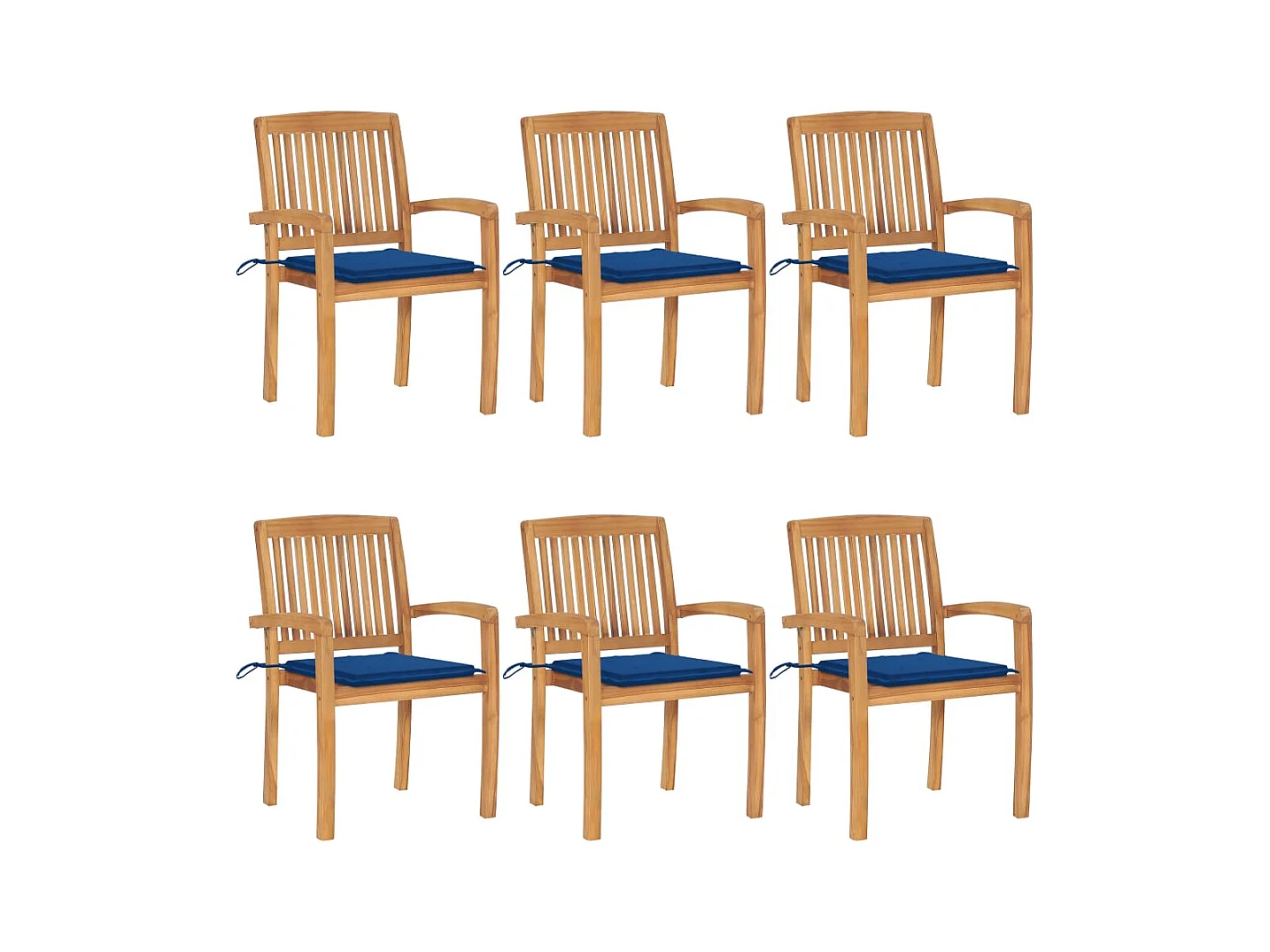 Chaises de jardin empilables avec coussins lot de 6 Teck solide