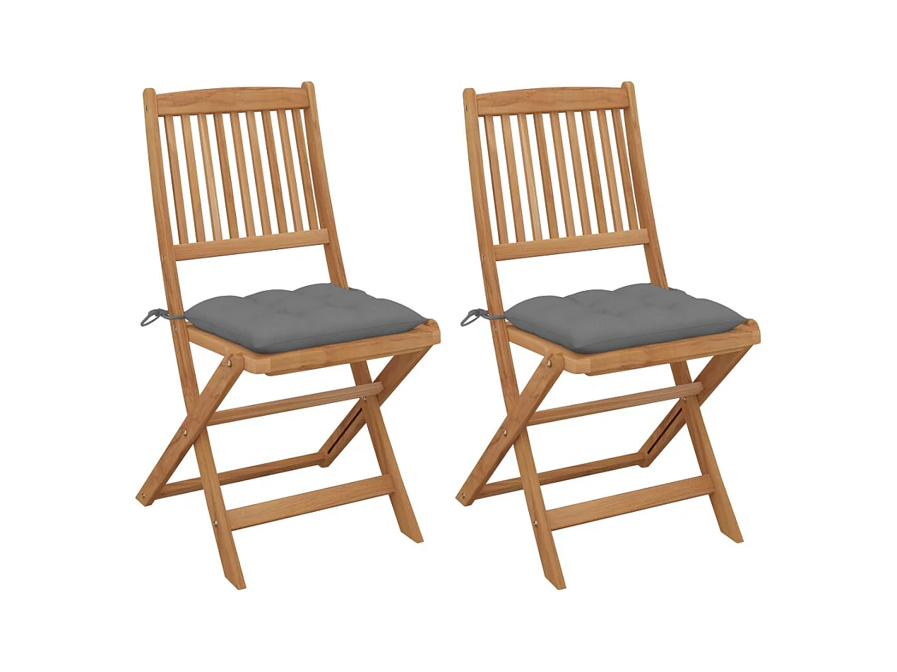 Chaises pliables de jardin lot de 2 avec coussins Bois d'acacia