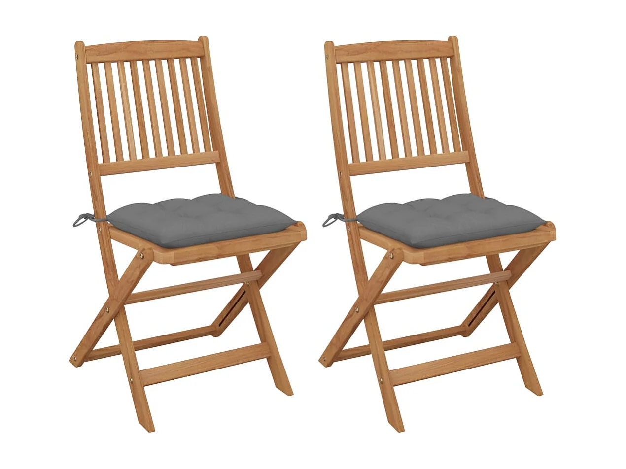 Chaises pliables de jardin lot de 2 avec coussins Bois d'acacia