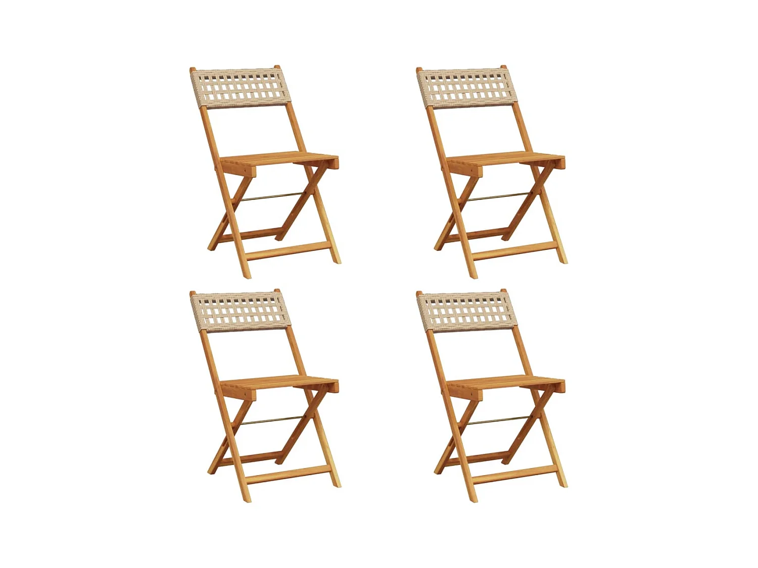 Chaises de jardin pliantes lot de 4 beige rotin et bois massif
