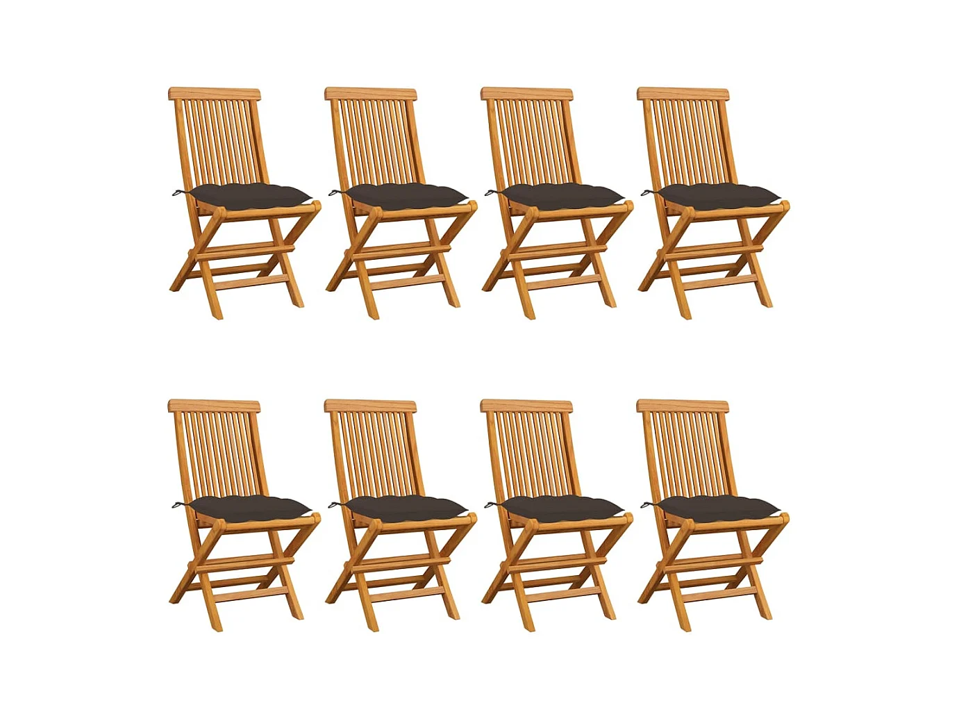Juego de 8 sillas y cojines de jardín color topo Madera maciza de teca