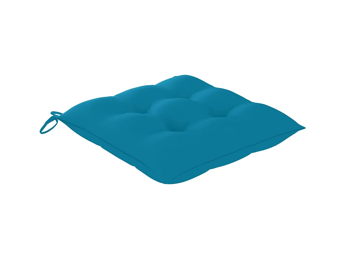 Juego de 3 sillas de jardín con cojines azul claro de teca maciza