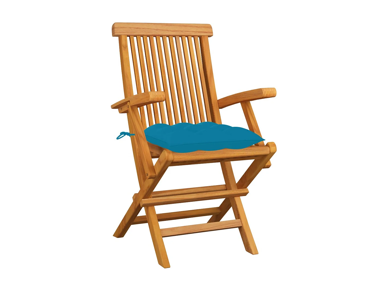 Set di 3 sedie da giardino con cuscini azzurri in teak massello