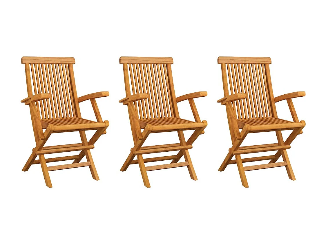 Set di 3 sedie da giardino con cuscini azzurri in teak massello