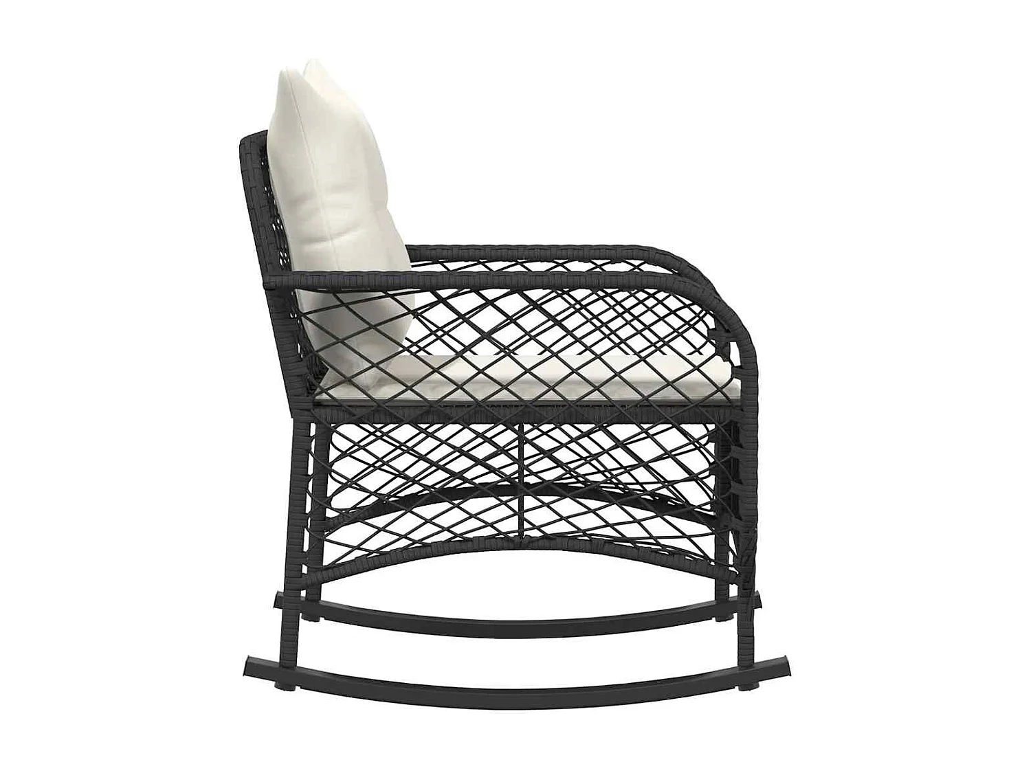 Chaise à bascule de jardin avec coussins noir résine tressée