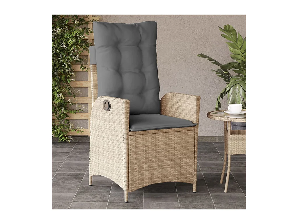 Chaise inclinable de jardin coussins mélange beige poly rotin