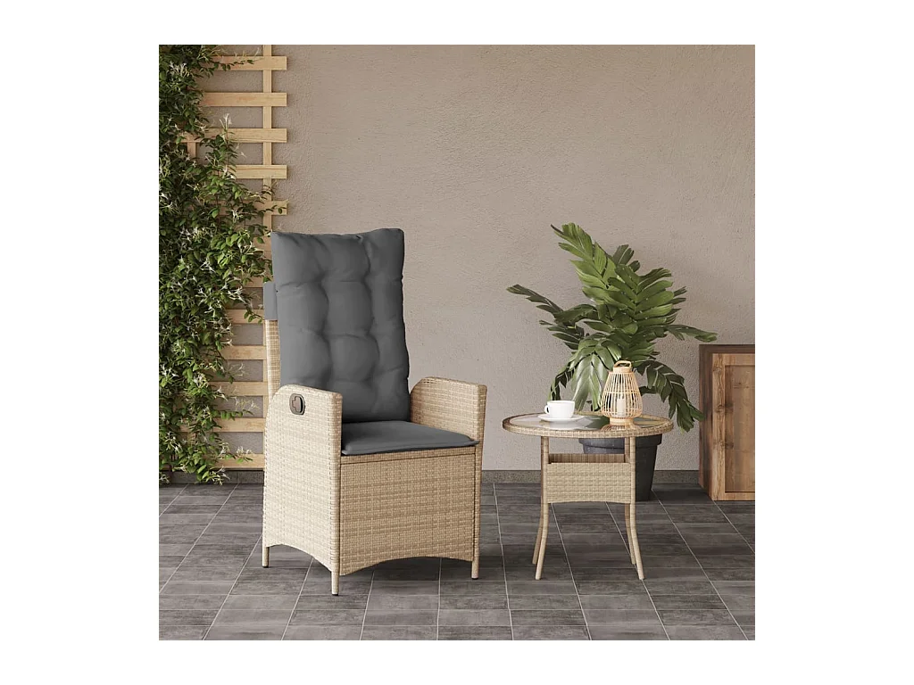Chaise inclinable de jardin coussins mélange beige poly rotin