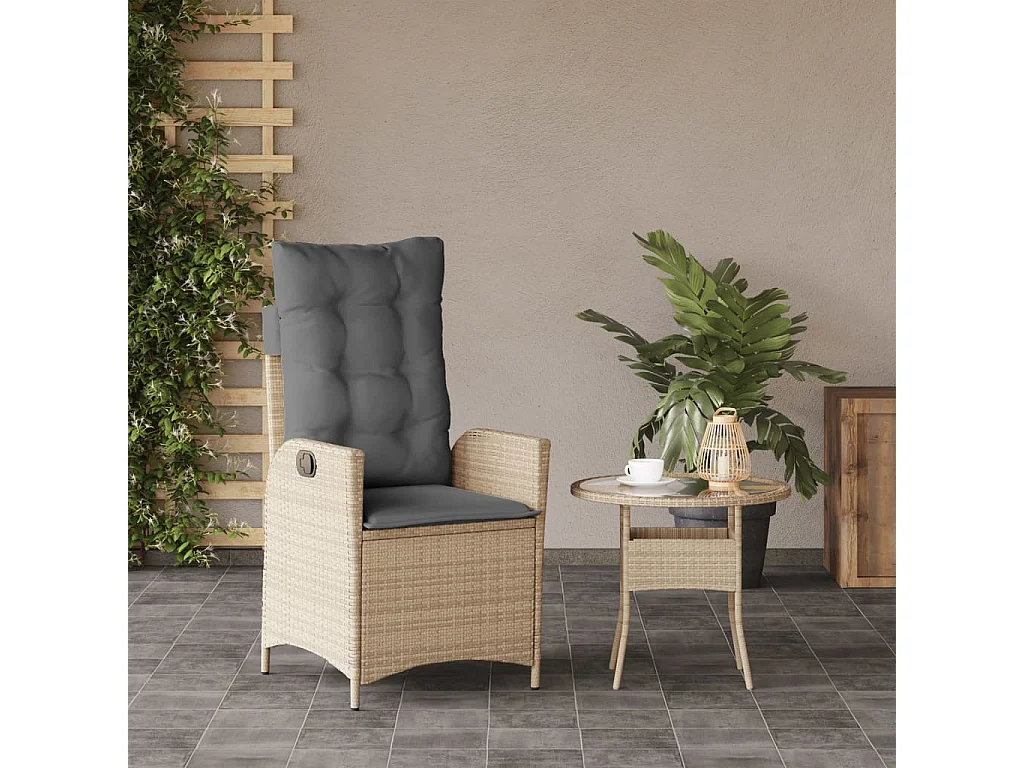 Chaise inclinable de jardin coussins mélange beige poly rotin