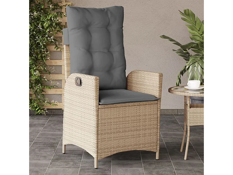 Chaise inclinable de jardin coussins mélange beige poly rotin