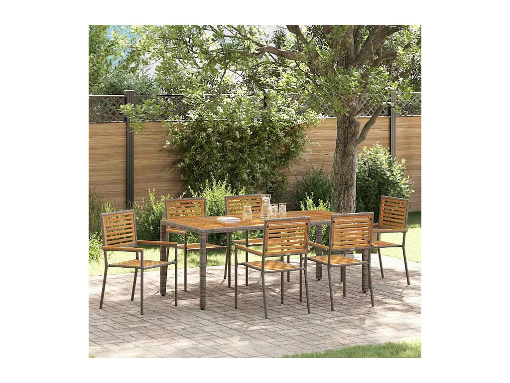 Ensemble de salle à manger pour jardin 7 pcs Gris