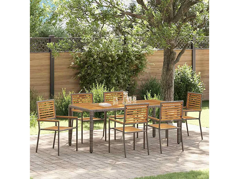 Ensemble de salle à manger pour jardin 7 pcs Gris