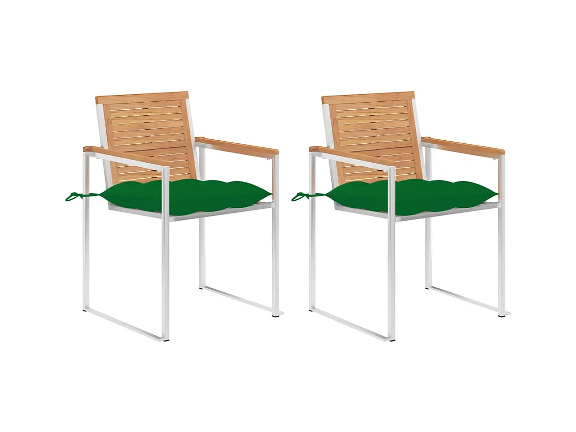 Chaises de jardin avec coussins lot de 2 Teck solide et acier