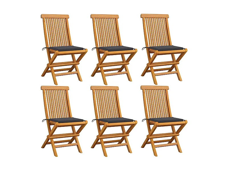 Sedie da giardino e cuscini antracite set da 6 in legno di teak