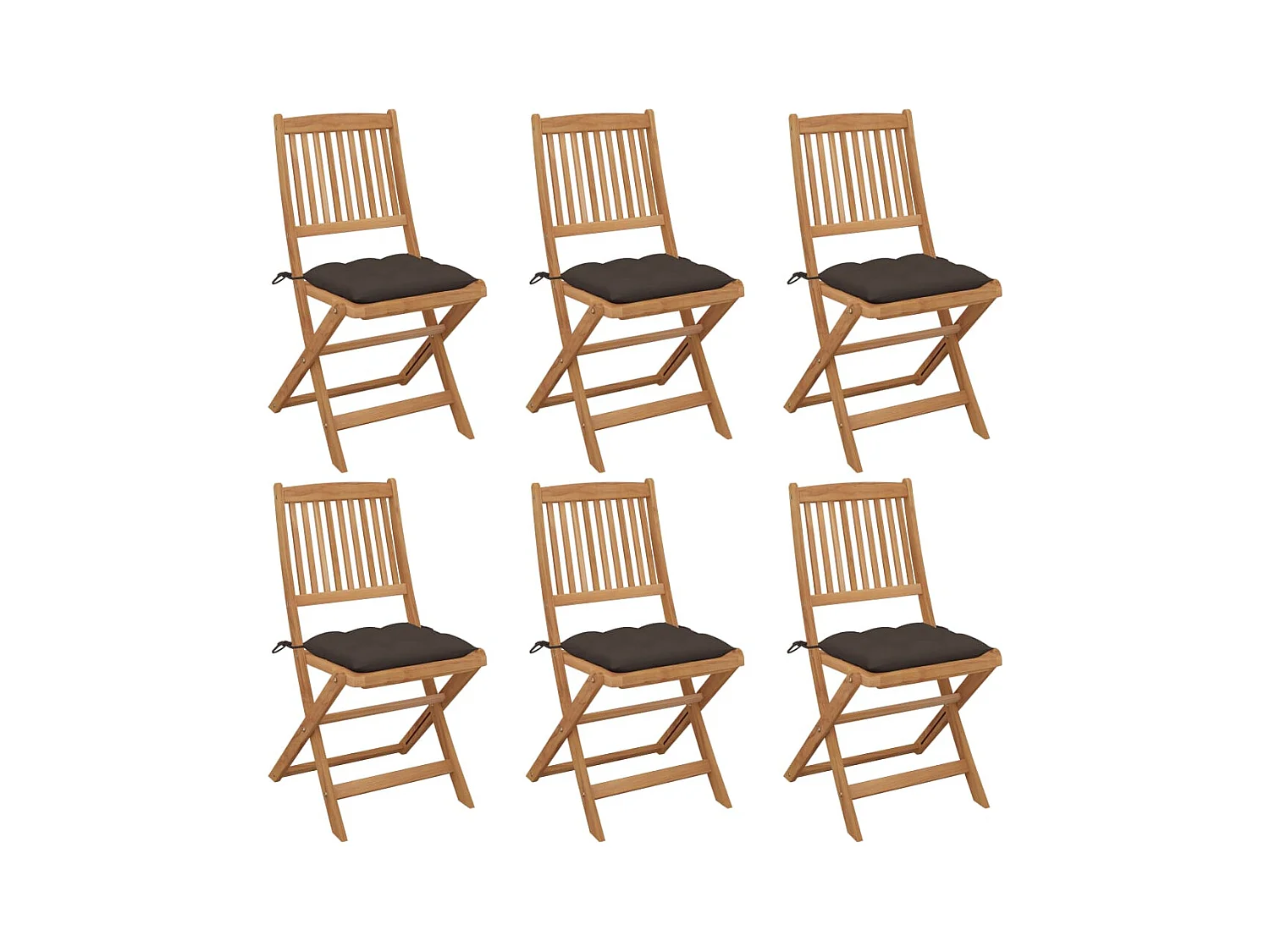 Chaises pliables de jardin lot de 6 avec coussins Bois d'acacia