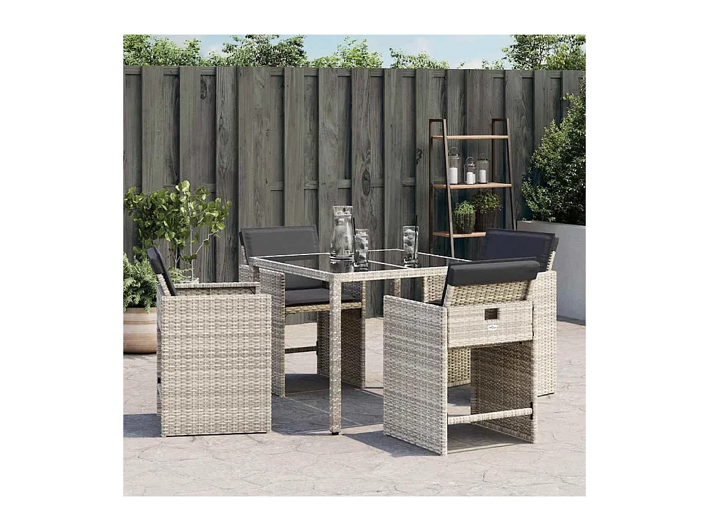 Tuinstoelen met kussens set van 4 lichtgrijs polyrotan