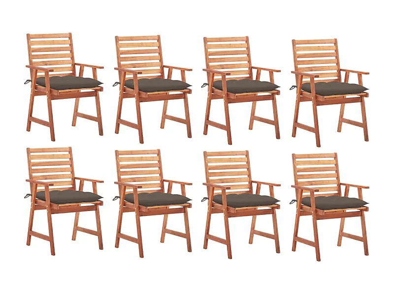 Chaises à manger d'extérieur lot de 8 et coussins Acacia massif