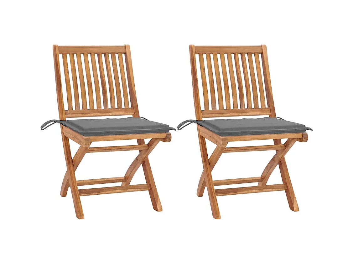 Chaises de jardin lot de 2 et coussins gris Bois de teck massif
