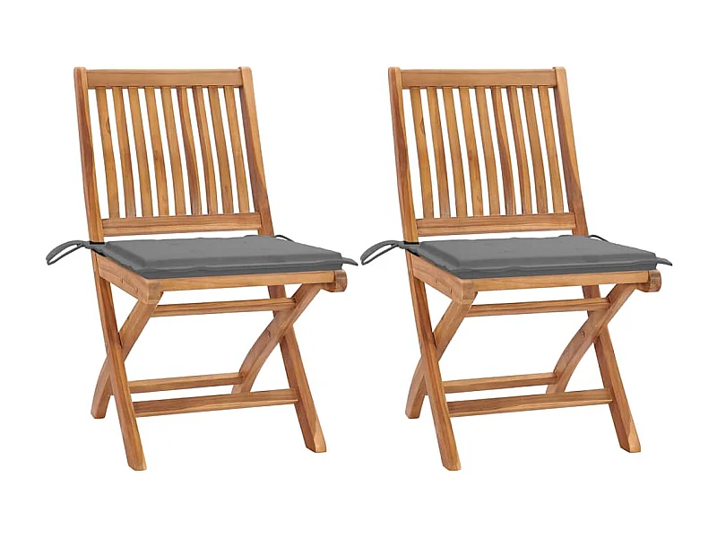 Chaises de jardin lot de 2 et coussins gris Bois de teck massif