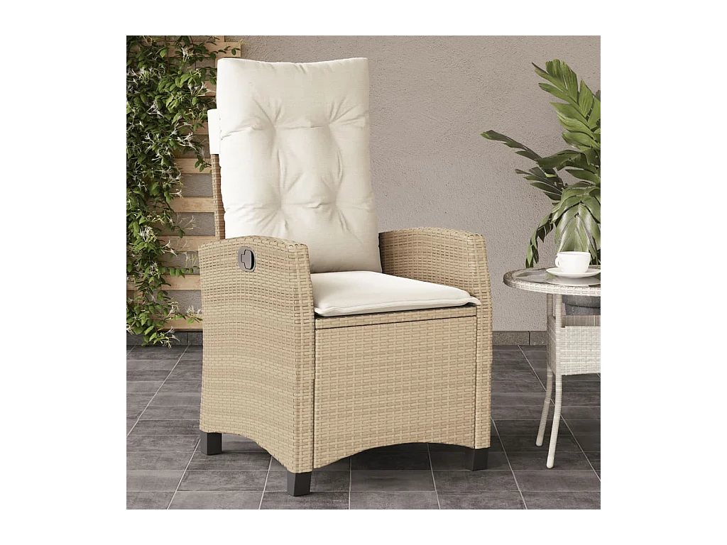 Chaise inclinable de jardin avec coussins beige résine tressée
