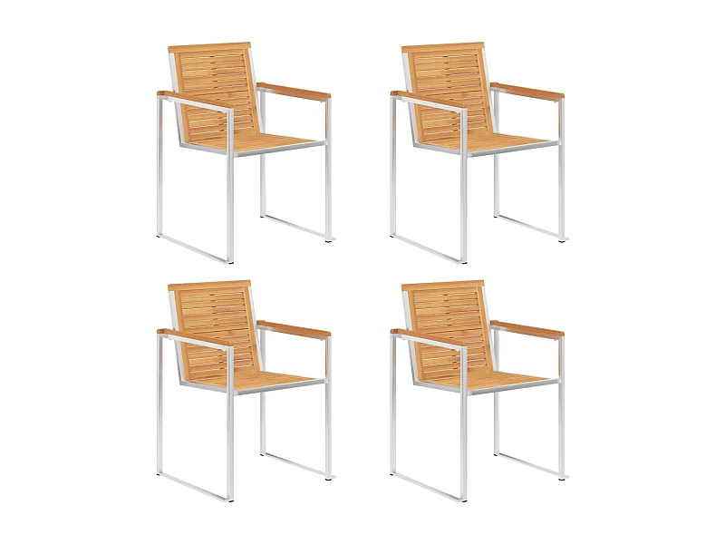 Chaises de jardin lot de 4 bois teck solide et acier inoxydable