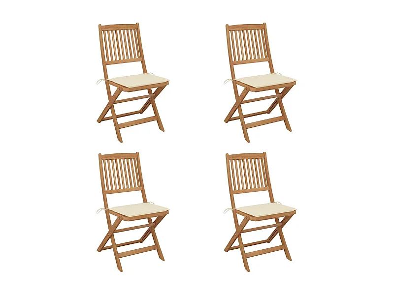 Chaises pliables de jardin lot de 4 avec coussins Bois d'acacia