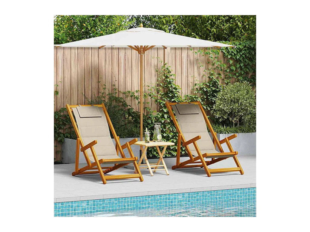 Chaise de plage avec coussin 2 pcs Marron 61.5 x 123 x 82cm