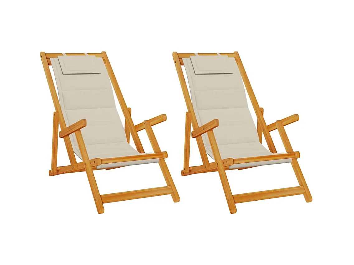Chaise de plage avec coussin 2 pcs Marron 61.5 x 123 x 82cm