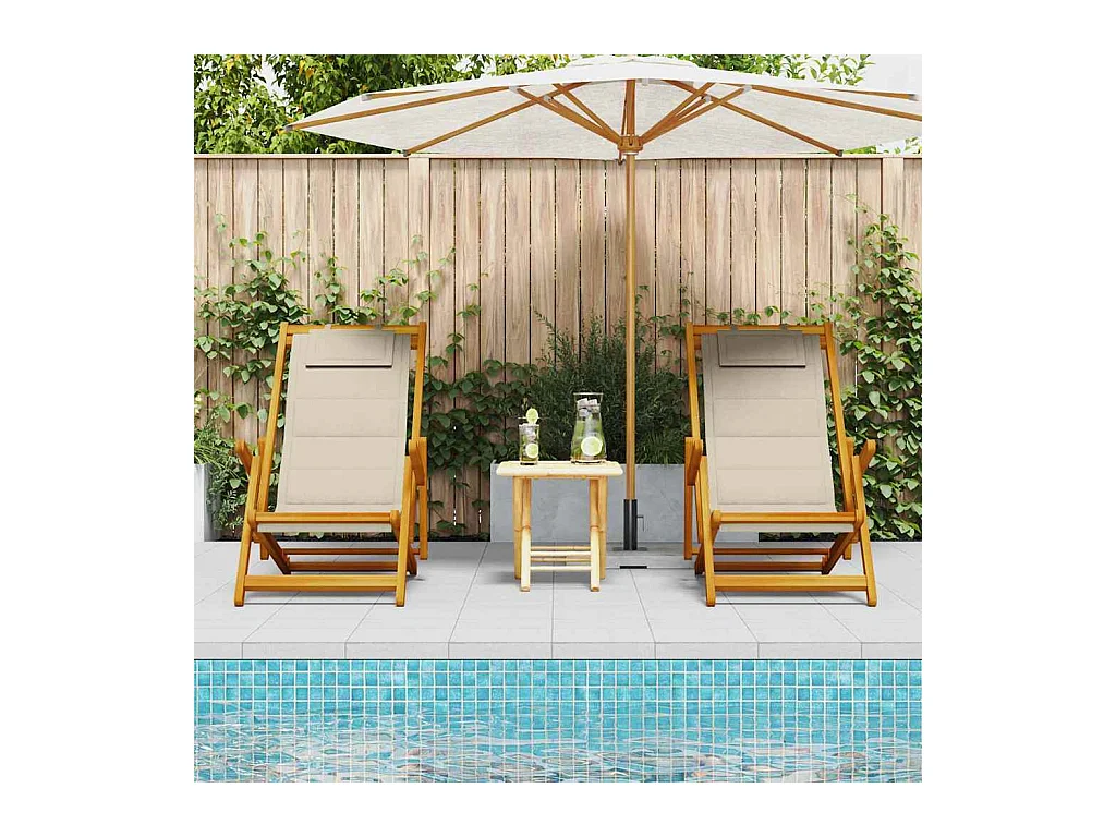 Chaise de plage avec coussin 2 pcs Marron 61.5 x 123 x 82cm