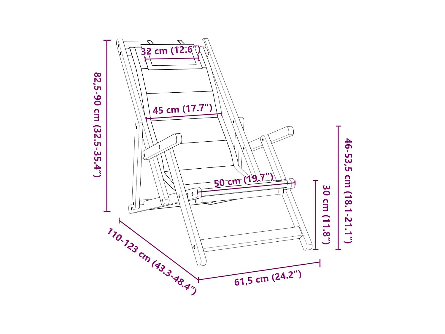 Chaise de plage avec coussin 2 pcs Marron 61.5 x 123 x 82cm
