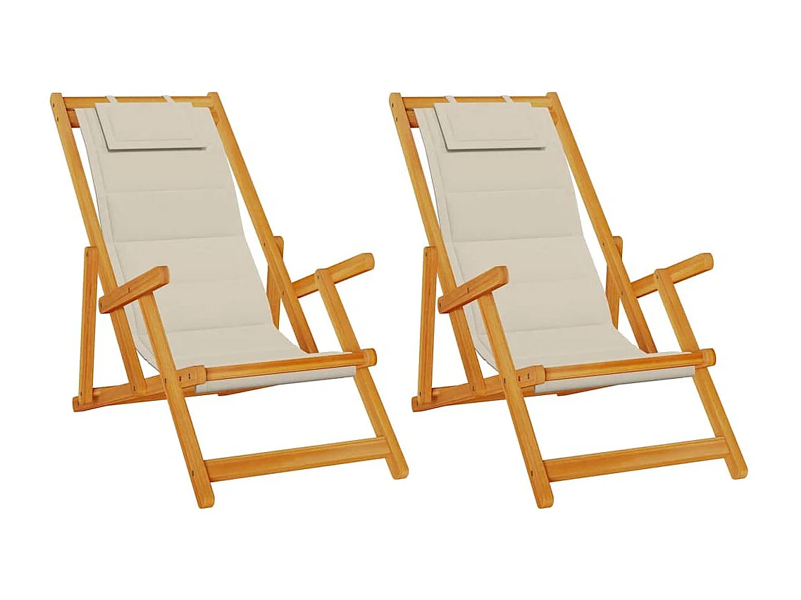 Chaise de plage avec coussin 2 pcs Marron 61.5 x 123 x 82cm