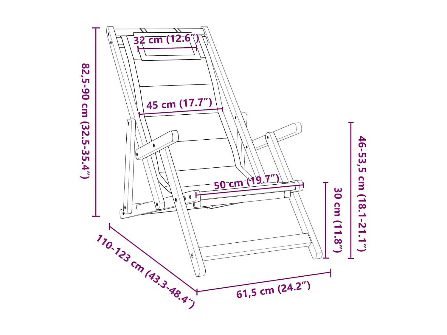 Chaise de plage avec coussin 2 pcs Marron 61.5 x 123 x 82cm