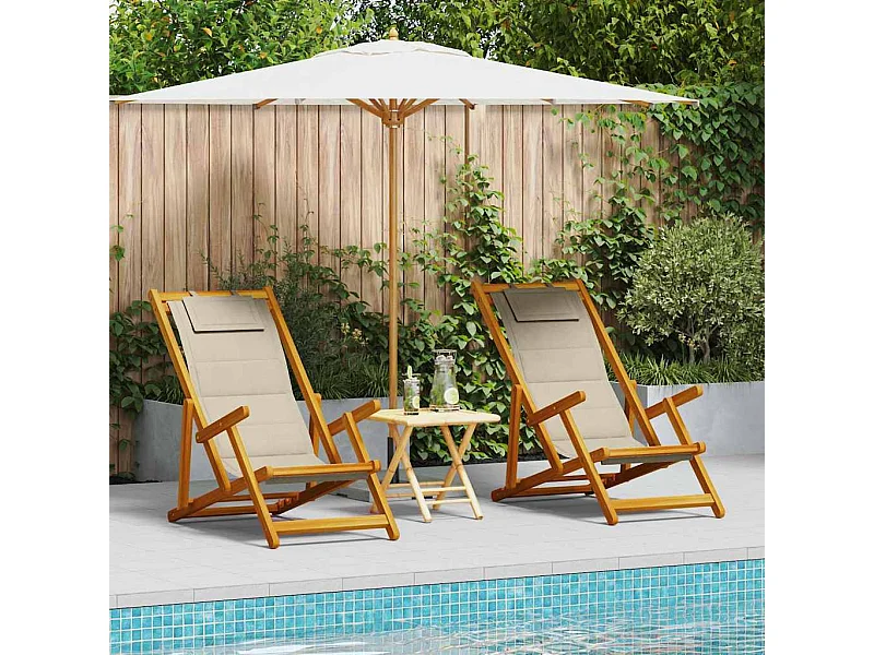 Chaise de plage avec coussin 2 pcs Marron 61.5 x 123 x 82cm