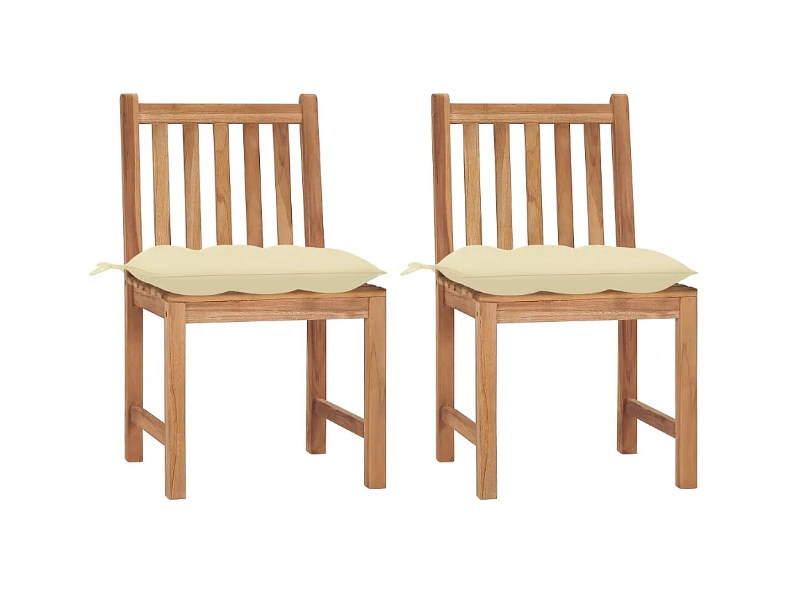 Chaises de jardin lot de 2 avec coussins Bois de teck massif