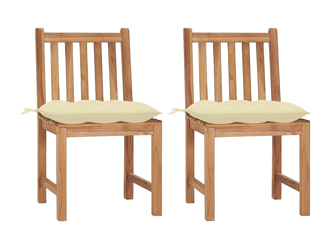 Chaises de jardin lot de 2 avec coussins Bois de teck massif