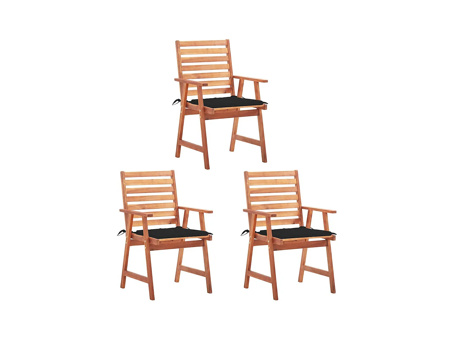 Set van 3 tuinstoelen en kussens van massief acaciahout