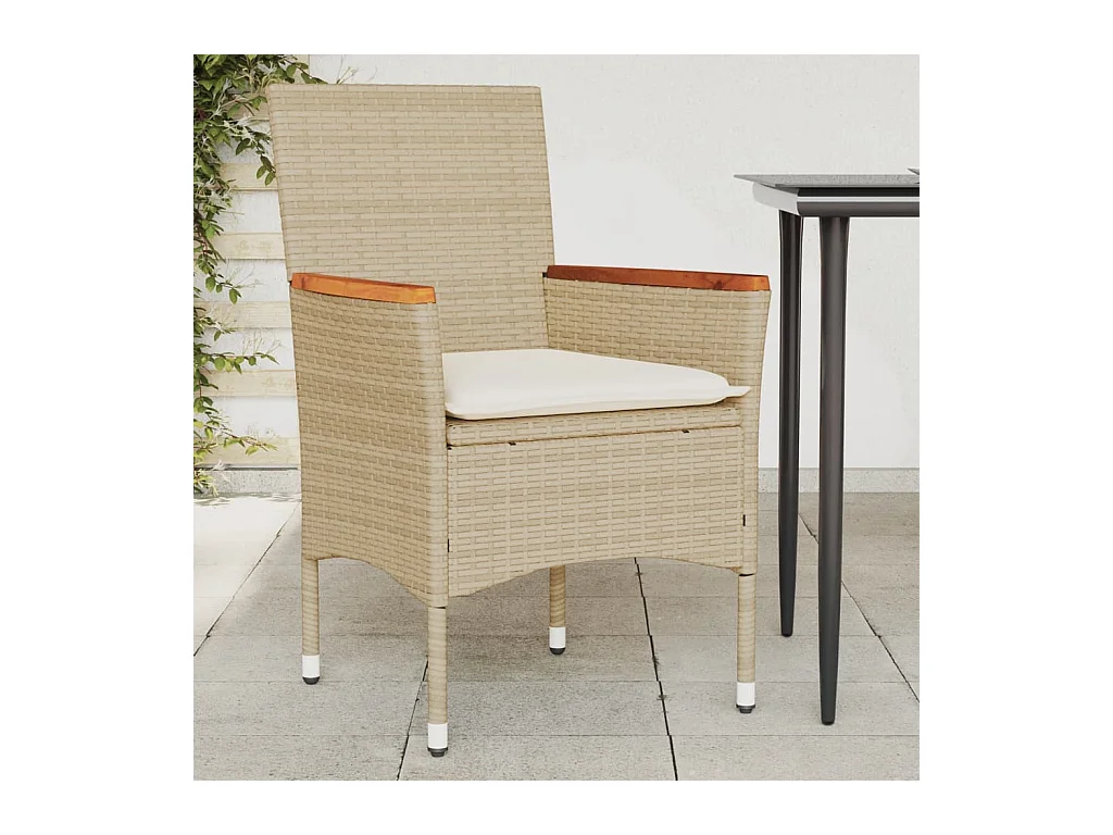 Chaises de jardin avec coussins lot de 2 beige résine tressée