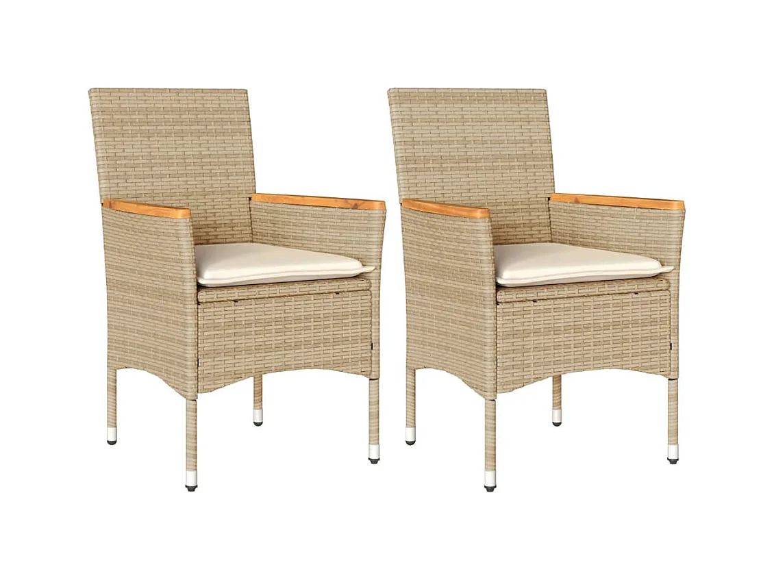 Chaises de jardin avec coussins lot de 2 beige résine tressée