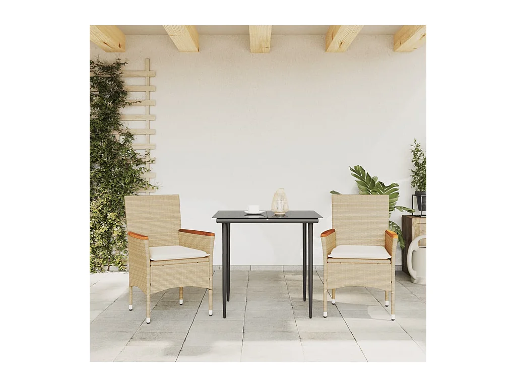Chaises de jardin avec coussins lot de 2 beige résine tressée