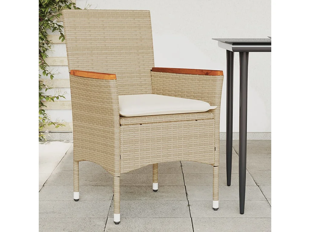 Chaises de jardin avec coussins lot de 2 beige résine tressée