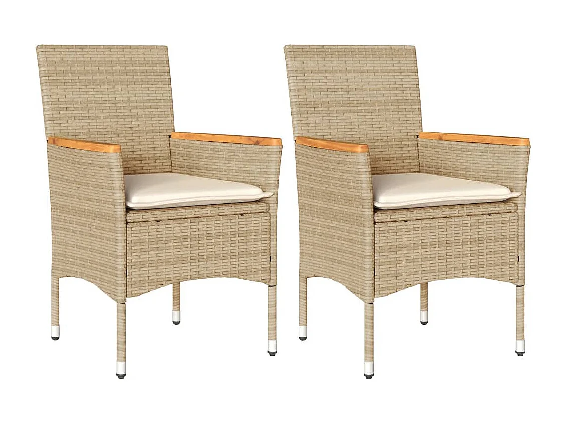Chaises de jardin avec coussins lot de 2 beige résine tressée