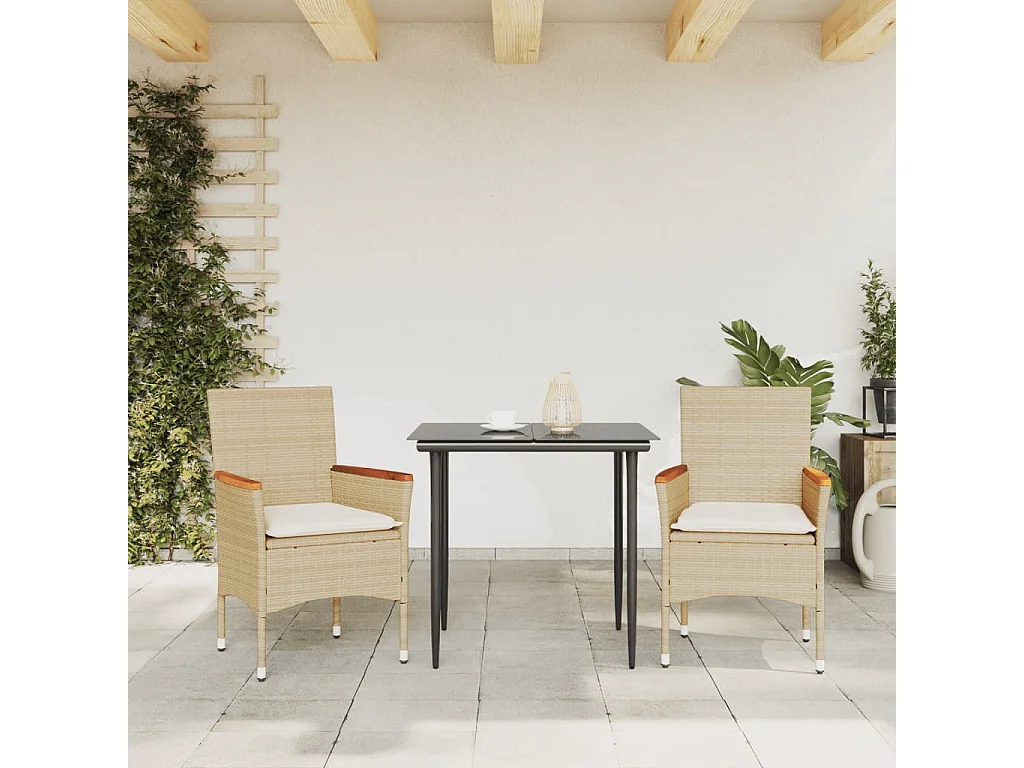 Chaises de jardin avec coussins lot de 2 beige résine tressée