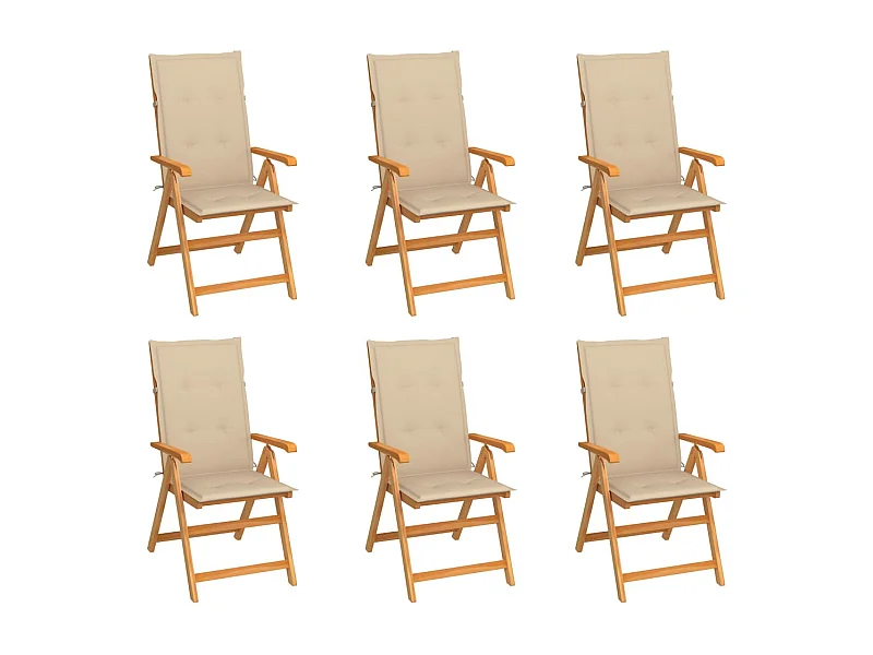 Chaises de jardin lot de 6 avec coussins beige Bois teck massif