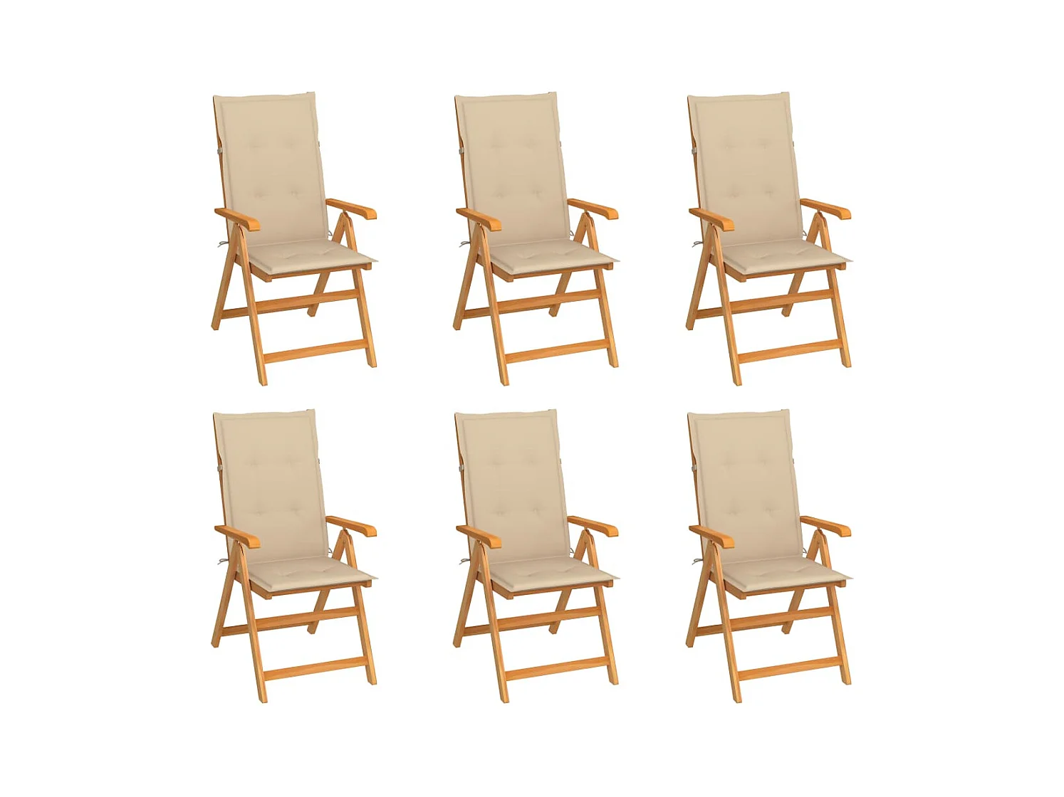 Chaises de jardin lot de 6 avec coussins beige Bois teck massif