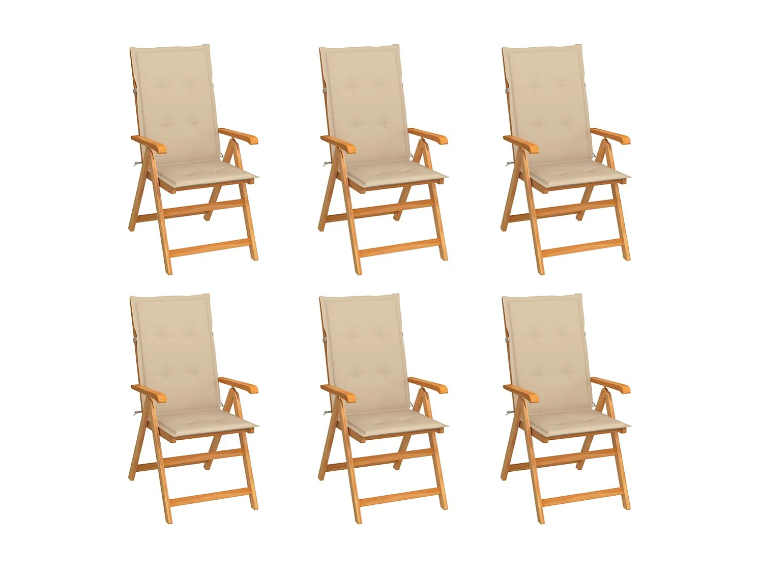 Chaises de jardin lot de 6 avec coussins beige Bois teck massif
