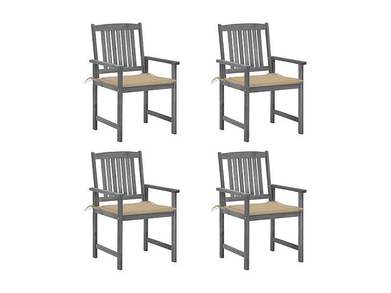 Chaises de jardin et coussins lot de 4 Gris Bois acacia massif